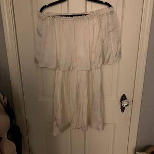 White silk off the shoulder dress